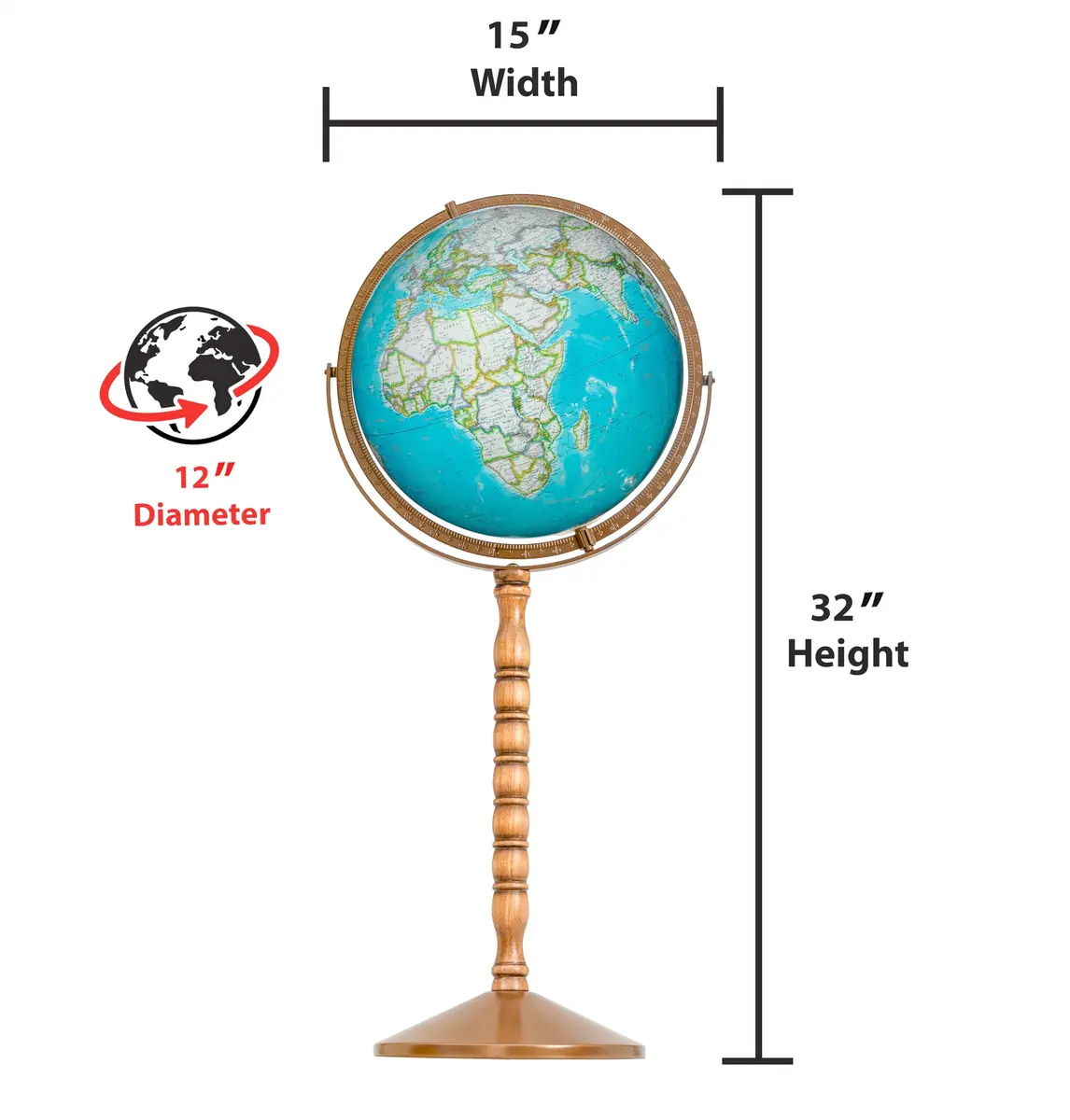 Replogle Treasury 12" Diameter Blue Illuminated Globe | USA Cartography, Convertible to Desktop, Sturdy Metal & Hand Turned Hardwood Stand - view 4
