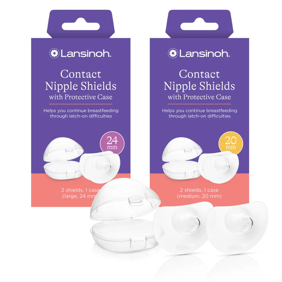 Lansinoh Contact Nipple Shields for Nursing Mothers, 20mm & 24mm, 4 Count | Ultra-Thin Soft Silicone for Latch-On Support - main product image