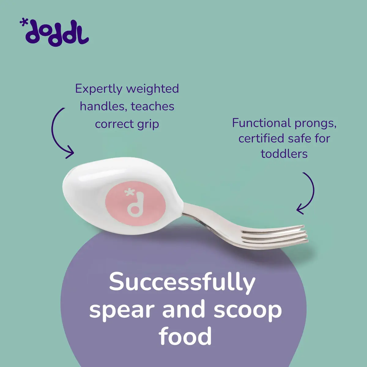 doddl Toddler Utensils 2 Piece Set for Self Feeding | Ergonomic Stainless Steel Flatware for 1-3 Year Olds - view 4