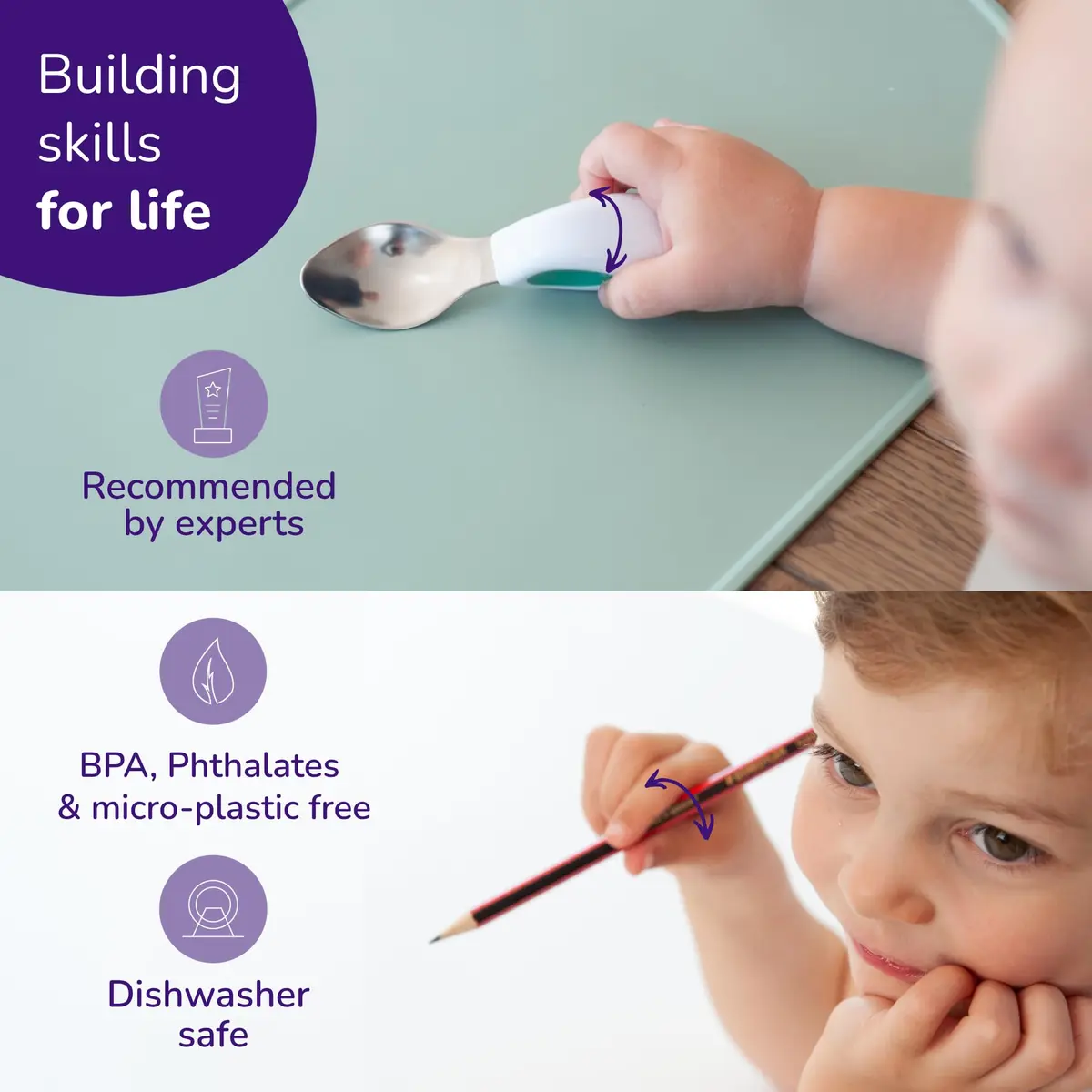 doddl Toddler Utensils 2 Piece Set for Self Feeding | Ergonomic Stainless Steel Flatware for 1-3 Year Olds - view 5