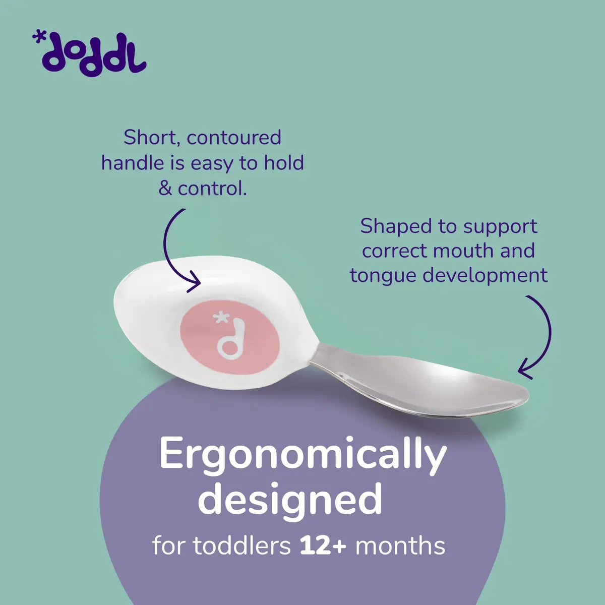 doddl Toddler Utensils 2 Piece Set for Self Feeding | Ergonomic Stainless Steel Flatware for 1-3 Year Olds - view 3