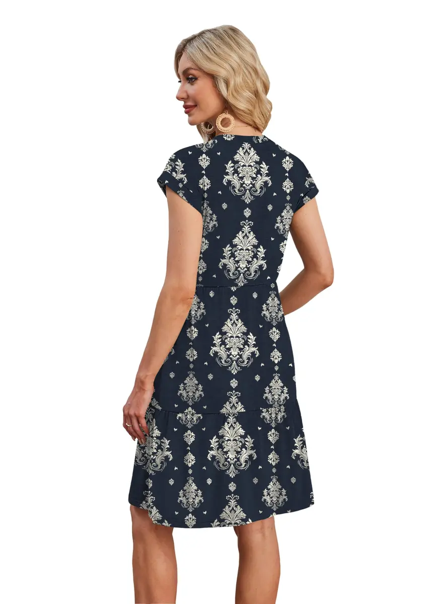 WIHOLL Casual Dresses for Women Beach Vacation Clothes Cap Sleeve Black Dress | Flattering Knee-Length Summer Dress - view 5