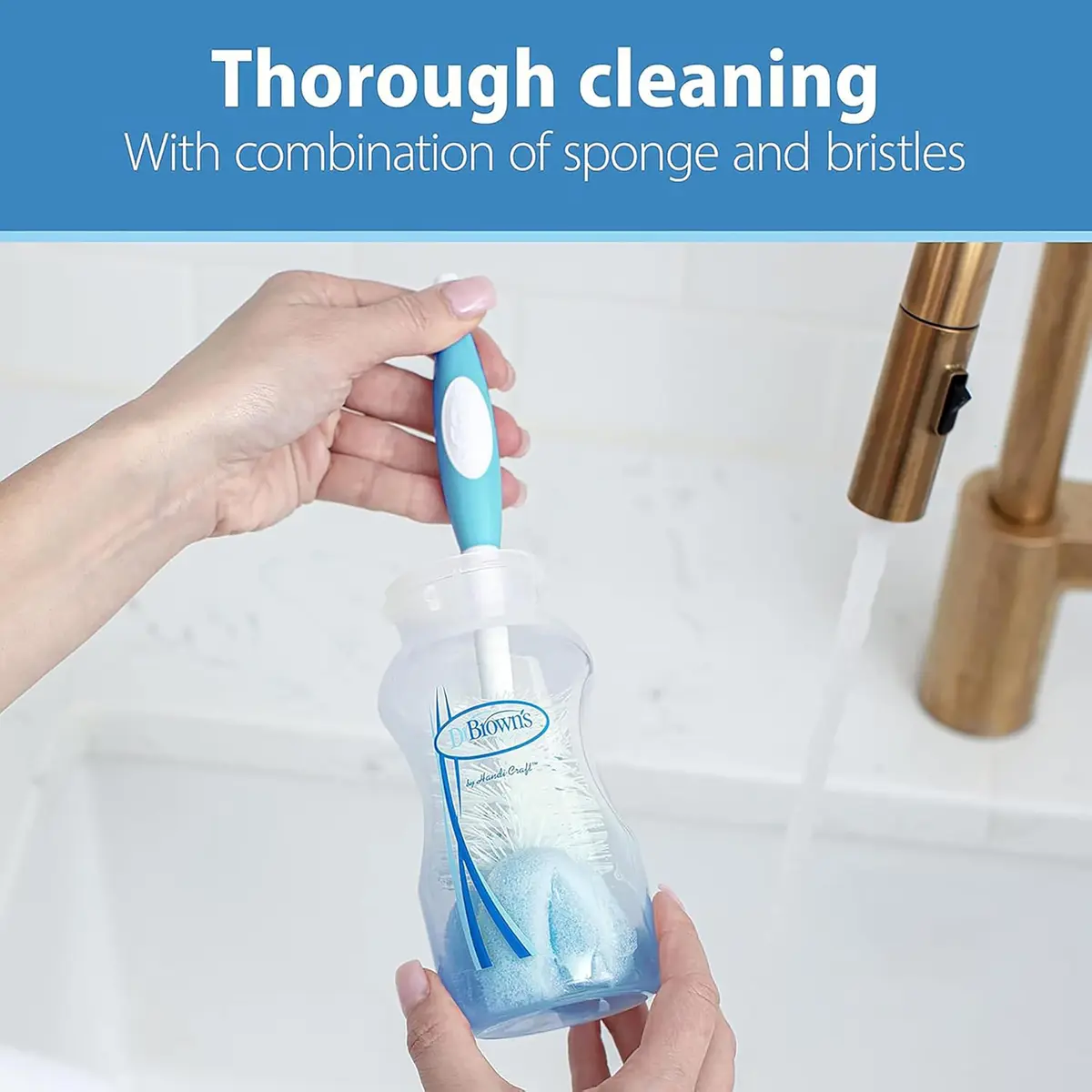 Dr. Brown's Silicone Cleaning Brush Set with Bottle, Spout, and Straw Brush, 3-Pack + Baby Bottle Sponge Brush, Blue, 3-Pack | Safe Silicone & Easy to Clean - view 7