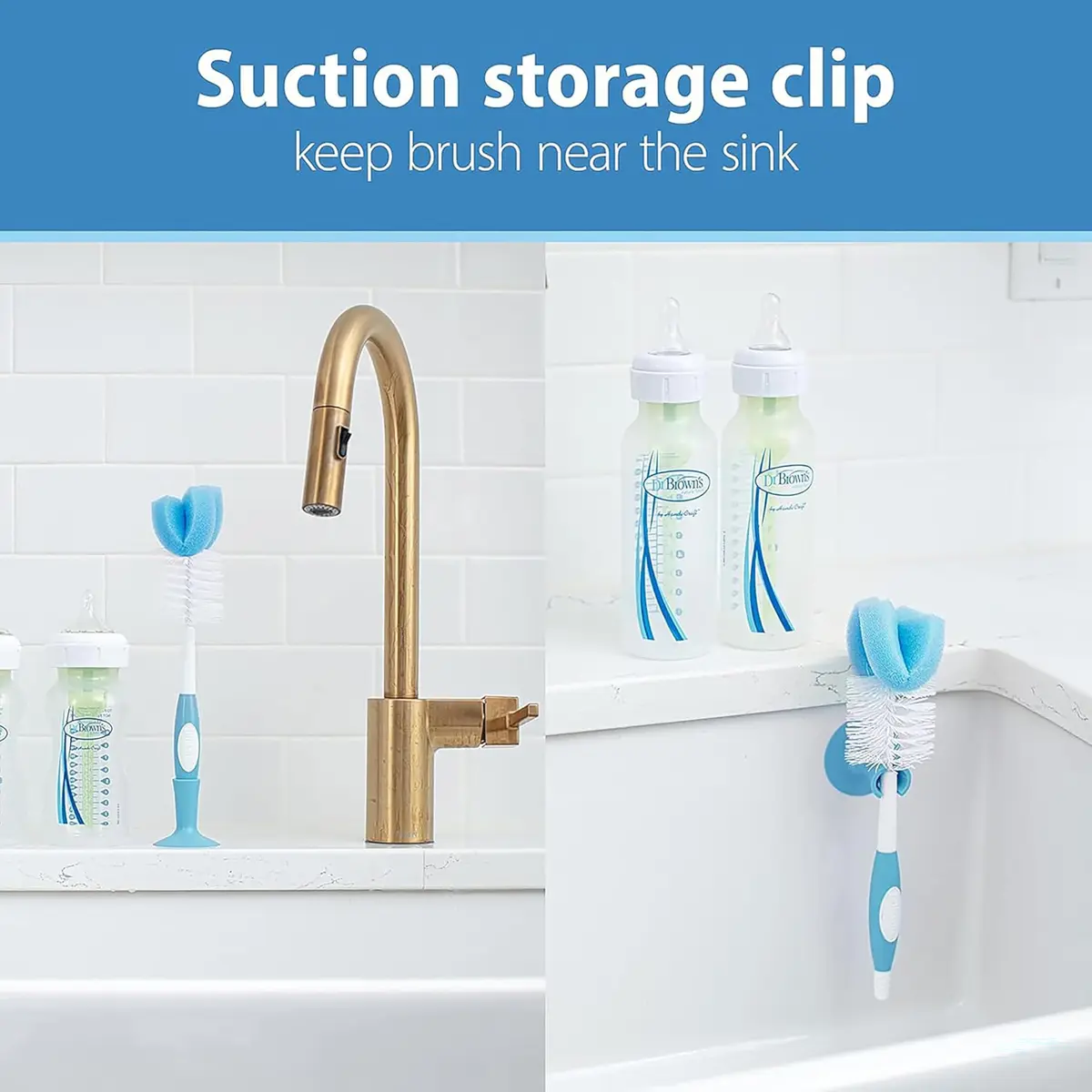 Dr. Brown's Silicone Cleaning Brush Set with Bottle, Spout, and Straw Brush, 3-Pack + Baby Bottle Sponge Brush, Blue, 3-Pack | Safe Silicone & Easy to Clean - view 8