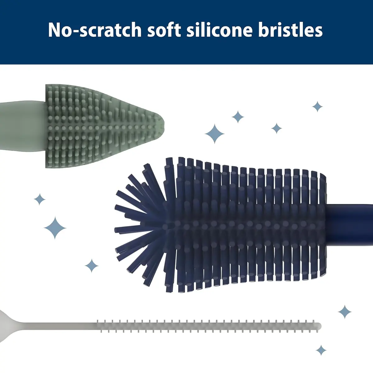 Dr. Brown's Silicone Cleaning Brush Set with Bottle, Spout, and Straw Brush, 3-Pack + Baby Bottle Sponge Brush, Blue, 3-Pack | Safe Silicone & Easy to Clean - view 4