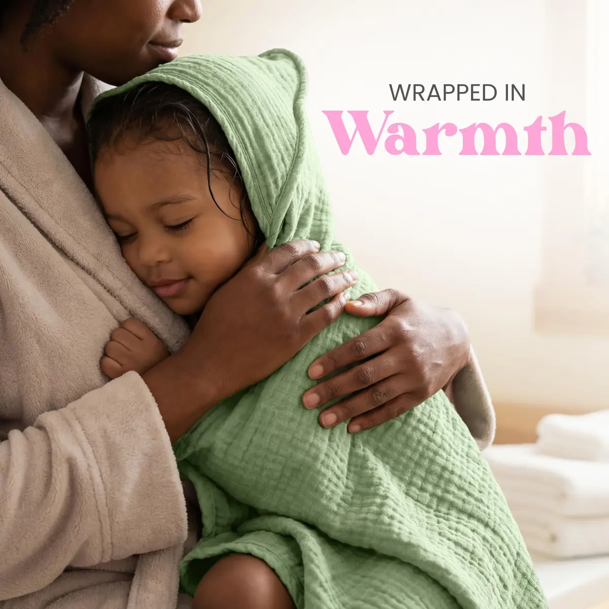 Mère & Moi 2 Pack Muslin Hooded Baby Bath Towel - Soft Cotton Green & Charcoal | Ultra-Absorbent & Quick-Drying - view 5