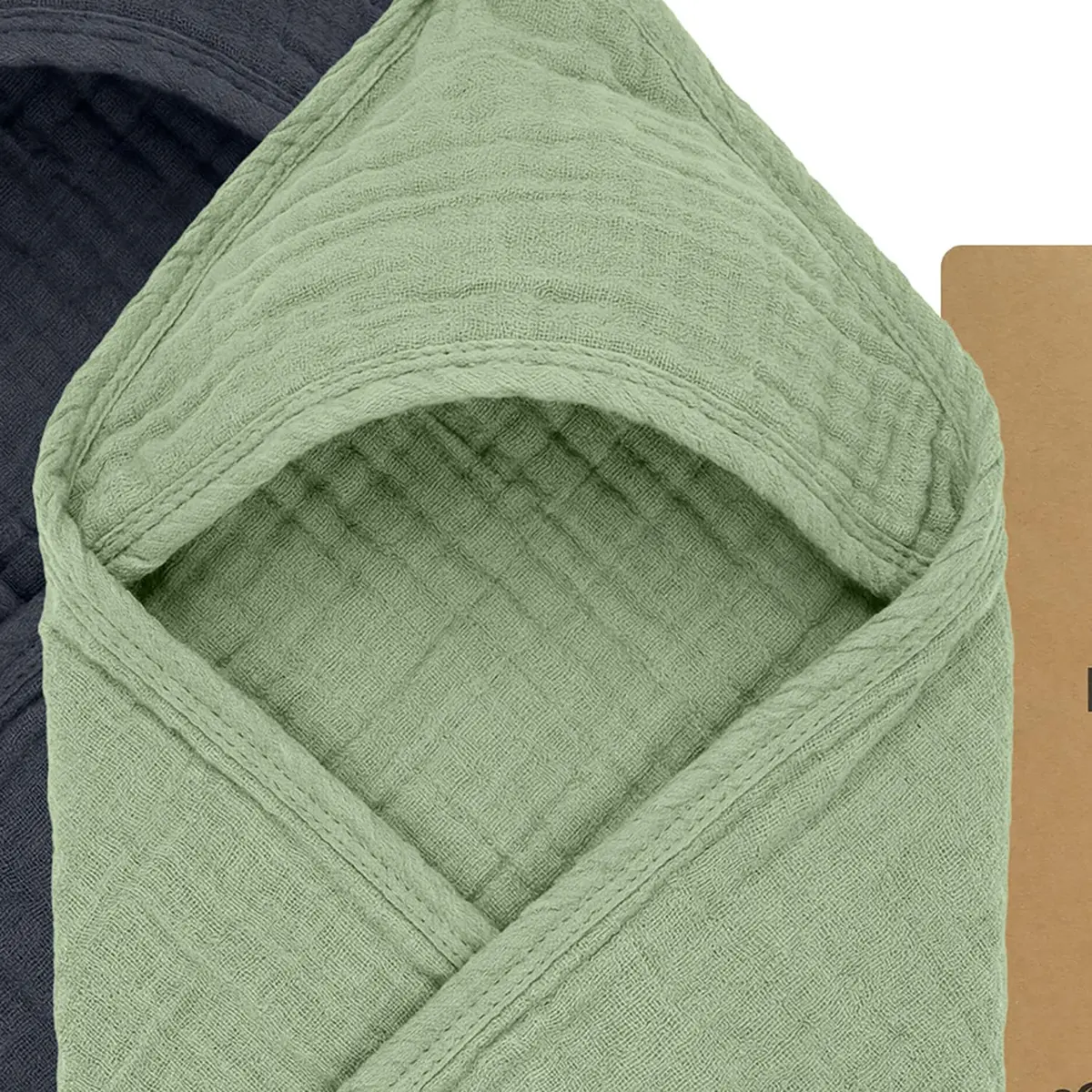 Mère & Moi 2 Pack Muslin Hooded Baby Bath Towel - Soft Cotton Green & Charcoal | Ultra-Absorbent & Quick-Drying - view 9
