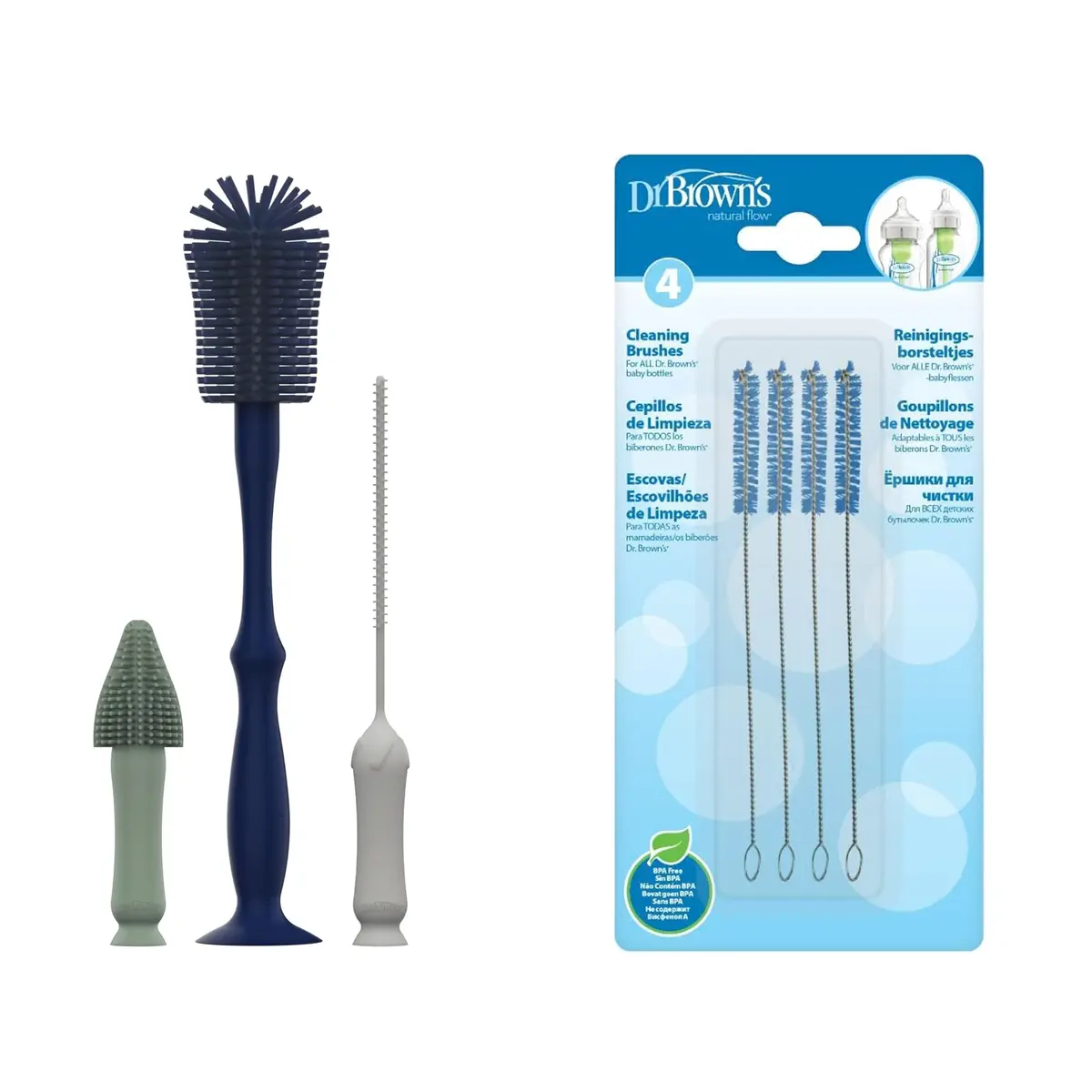 Dr. Brown's Silicone Cleaning Brush Set with Bottle, Spout & Straw | BPA-Free, Dishwasher Safe - main product image