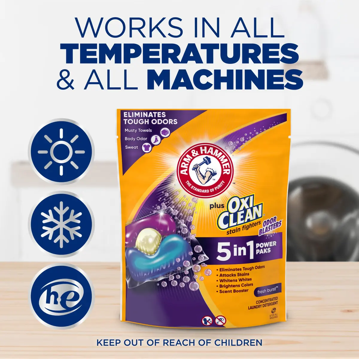 ARM & HAMMER Plus OxiClean With Odor Blasters Laundry Detergent Paks, 72 Ct | 5-in-1 Cleaning Power - view 8