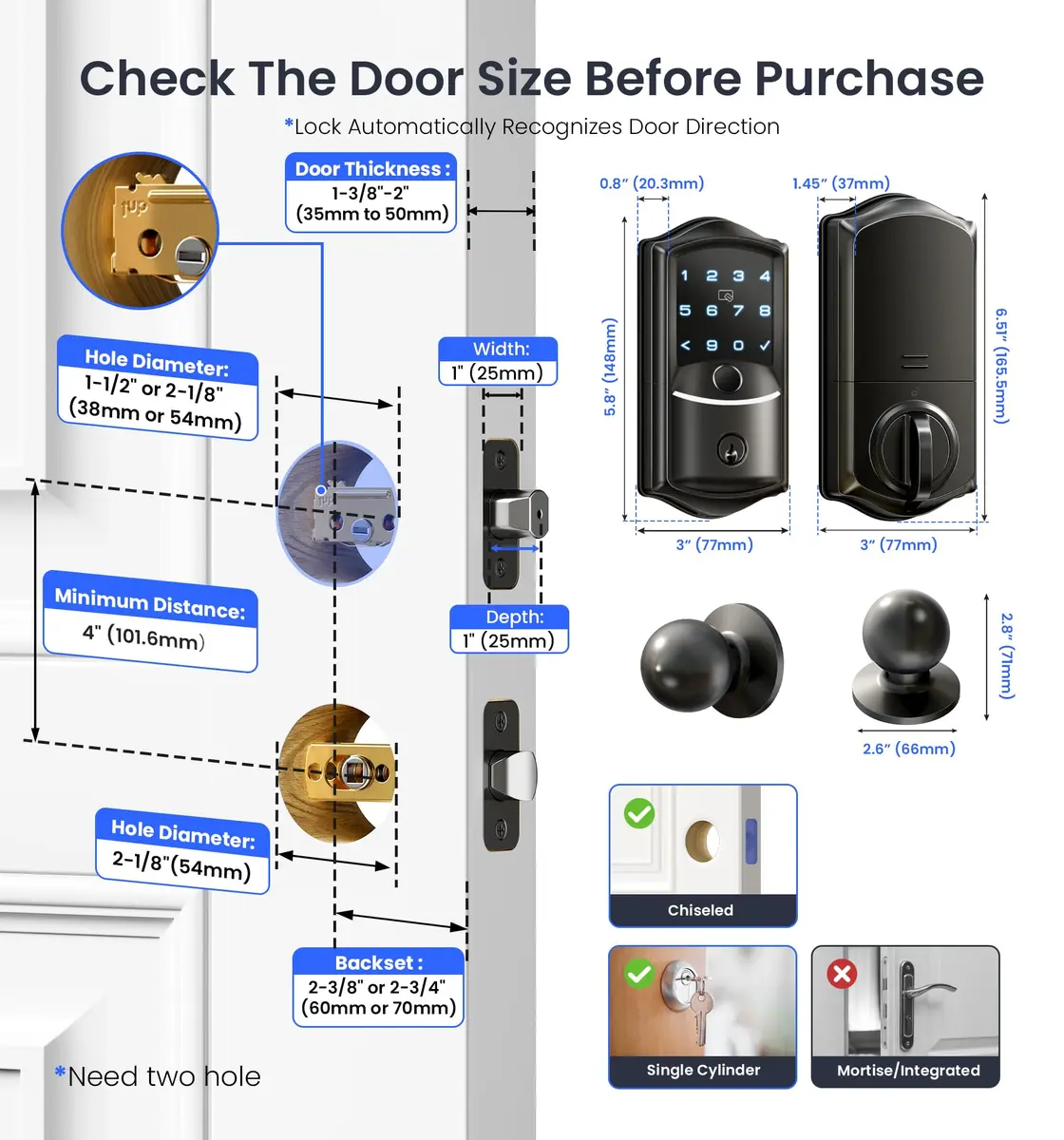 Veise VE027-K WiFi Smart Deadbolt Lock Set with 2 Knobs, Matte Black | Remote Control & Fingerprint Access - view 9