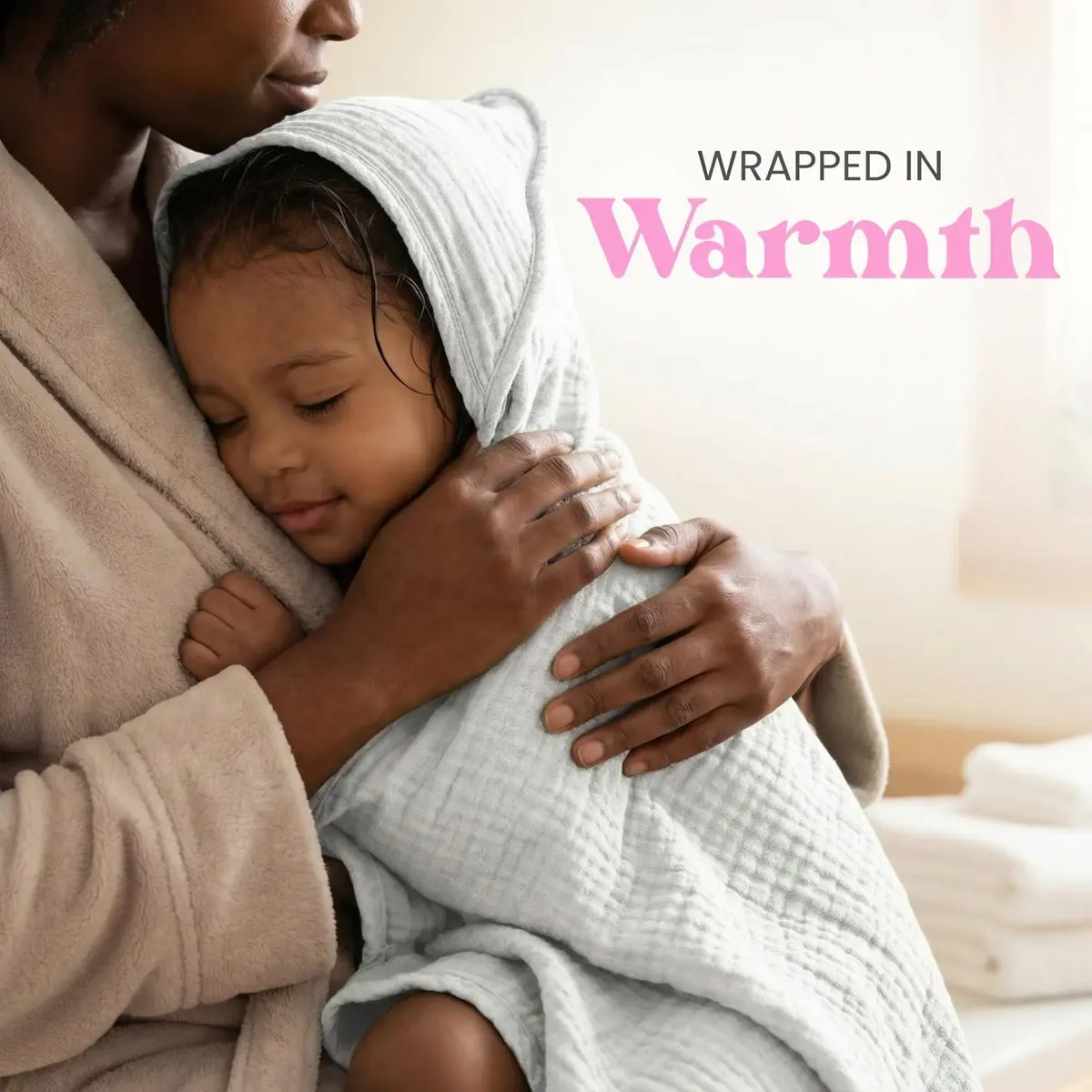 Mère & Moi 2X Muslin Hooded Baby Bath Towel - White, 76 cm (30 in), Cotton | Ultra-Soft, Quick-Dry Baby Towel - view 5