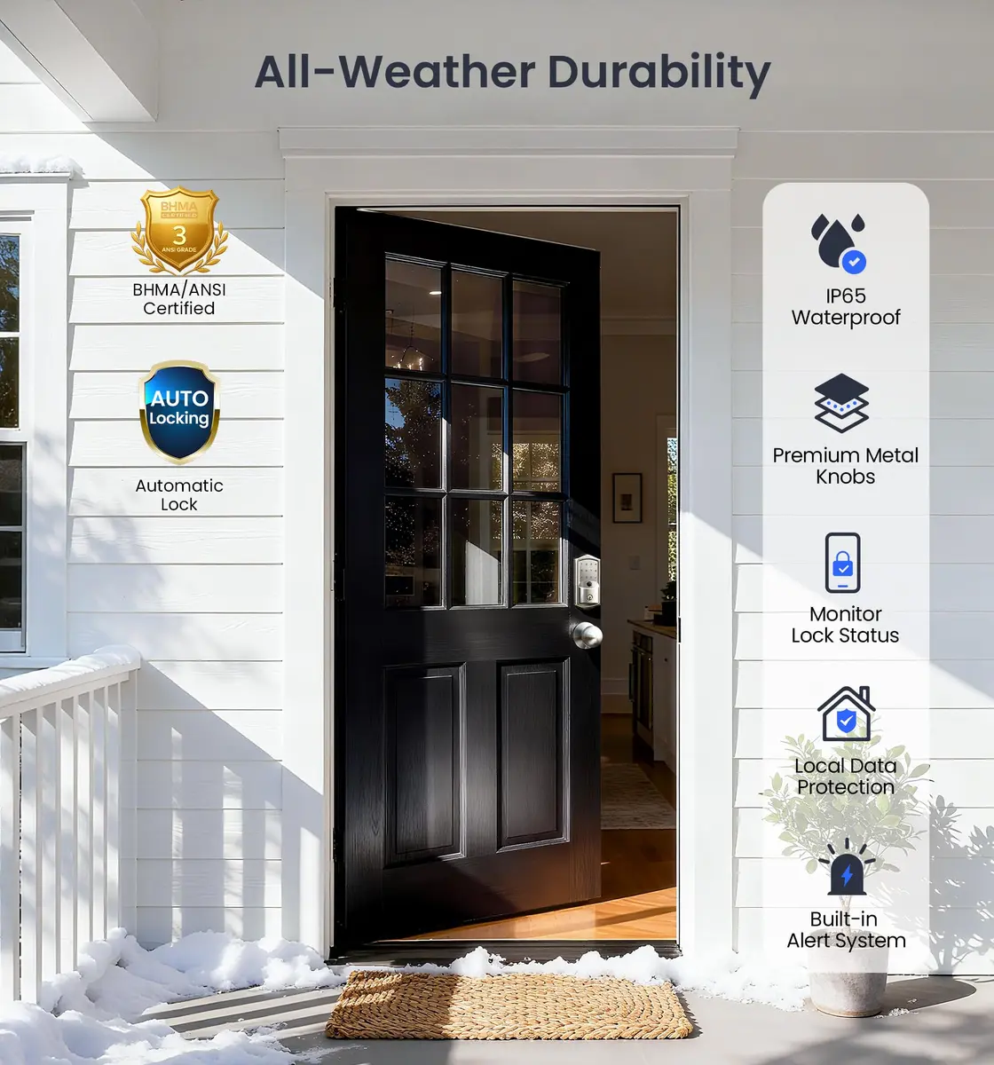 Veise VE027-K WiFi Smart Deadbolt Lock Set with 2 Knobs, Satin Nickel | Remote Access & Fingerprint Entry - view 6