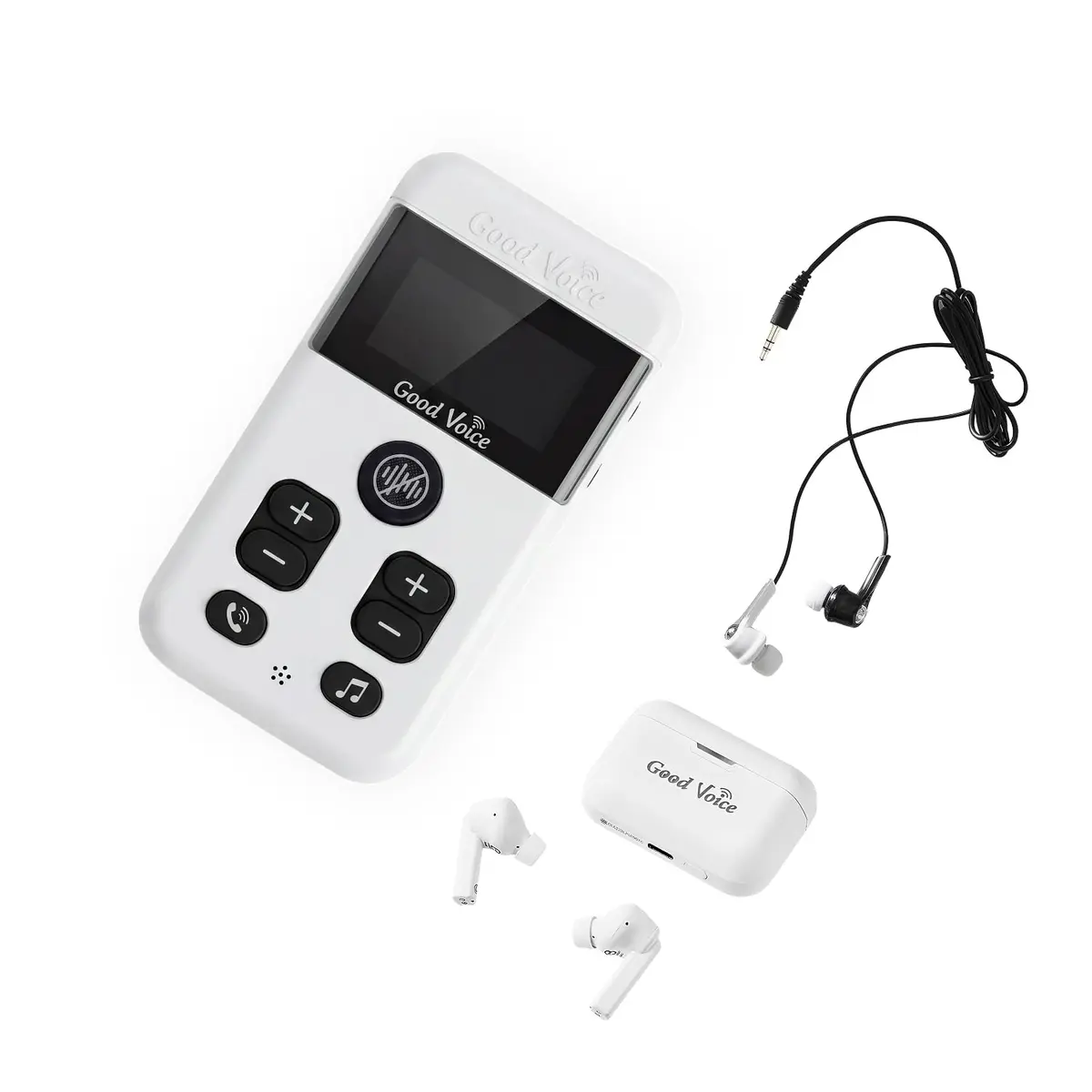 OKB Hearing GV-SA0360 OTC In-Ear Hearing Aid, True-Wireless with Pocket Controller Ear-Extension for TV & Meetings, Dual-Mode Noise Reduction, Charging Case, Bluetooth 5.2, Adults 18+ (Polar White) - main product image