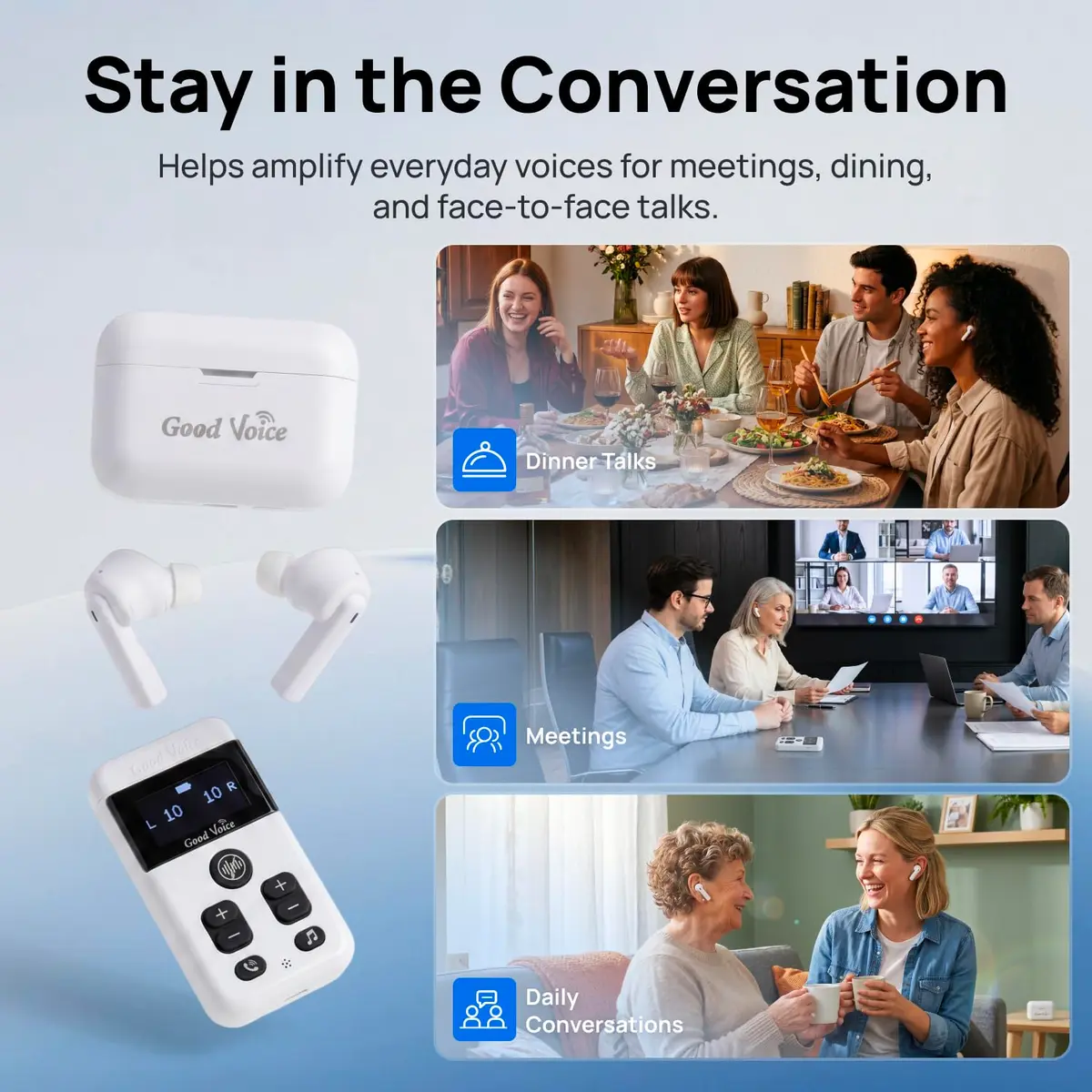 OKB Hearing GV-SA0360 OTC In-Ear Hearing Aid, True-Wireless with Pocket Controller Ear-Extension for TV & Meetings, Dual-Mode Noise Reduction, Charging Case, Bluetooth 5.2, Adults 18+ (Polar White) - view 5