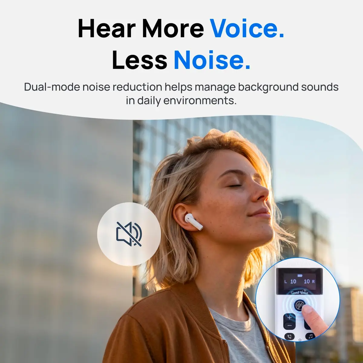 OKB Hearing GV-SA0360 OTC In-Ear Hearing Aid, True-Wireless with Pocket Controller Ear-Extension for TV & Meetings, Dual-Mode Noise Reduction, Charging Case, Bluetooth 5.2, Adults 18+ (Polar White) - view 6