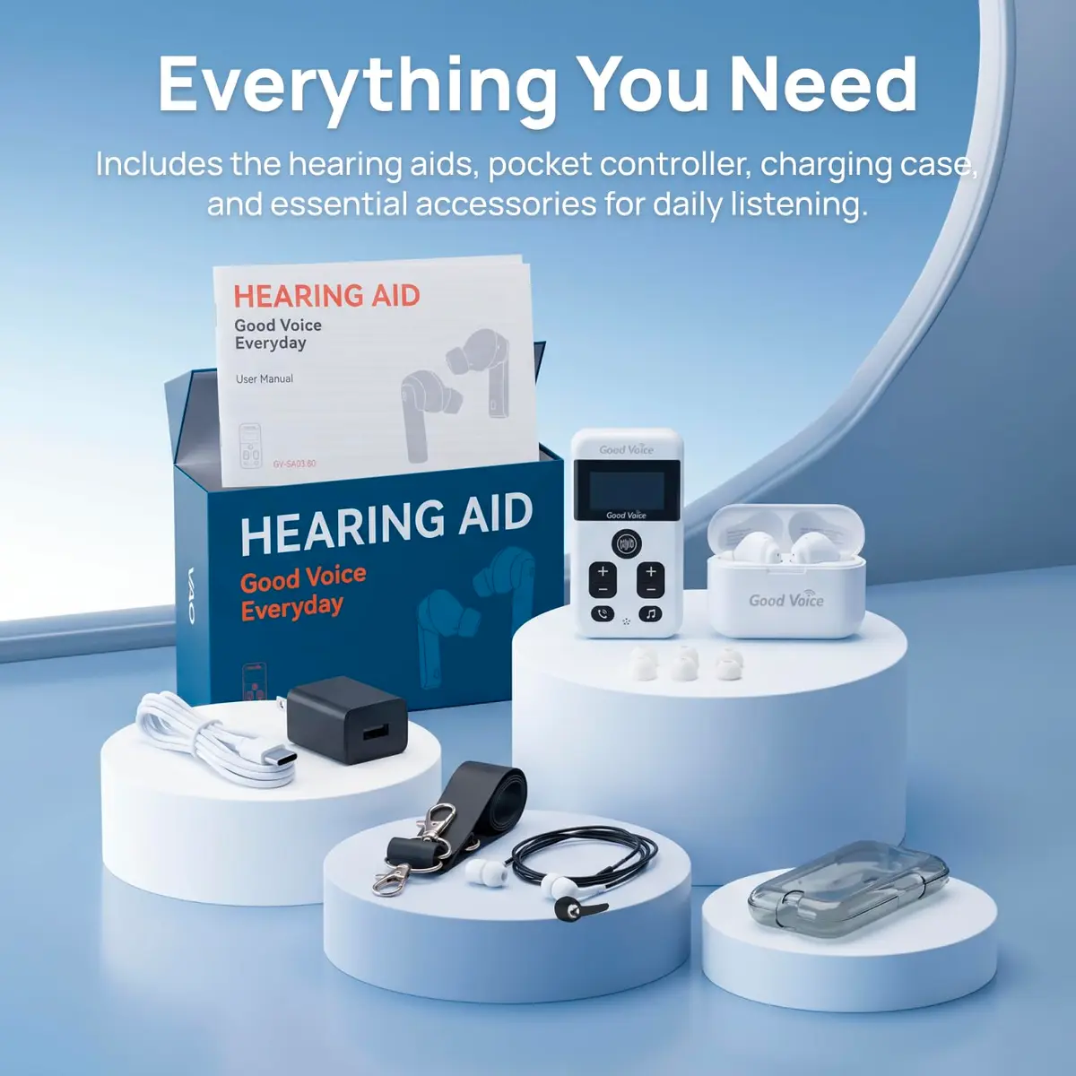 OKB Hearing GV-SA0360 OTC In-Ear Hearing Aid, True-Wireless with Pocket Controller Ear-Extension for TV & Meetings, Dual-Mode Noise Reduction, Charging Case, Bluetooth 5.2, Adults 18+ (Polar White) - view 9
