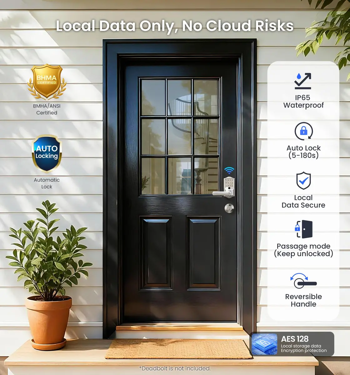Veise VE029 Wi-Fi Smart Lever Lock with Digital Keypad | All-Weather, App & Voice Control, Satin Nickel - view 5