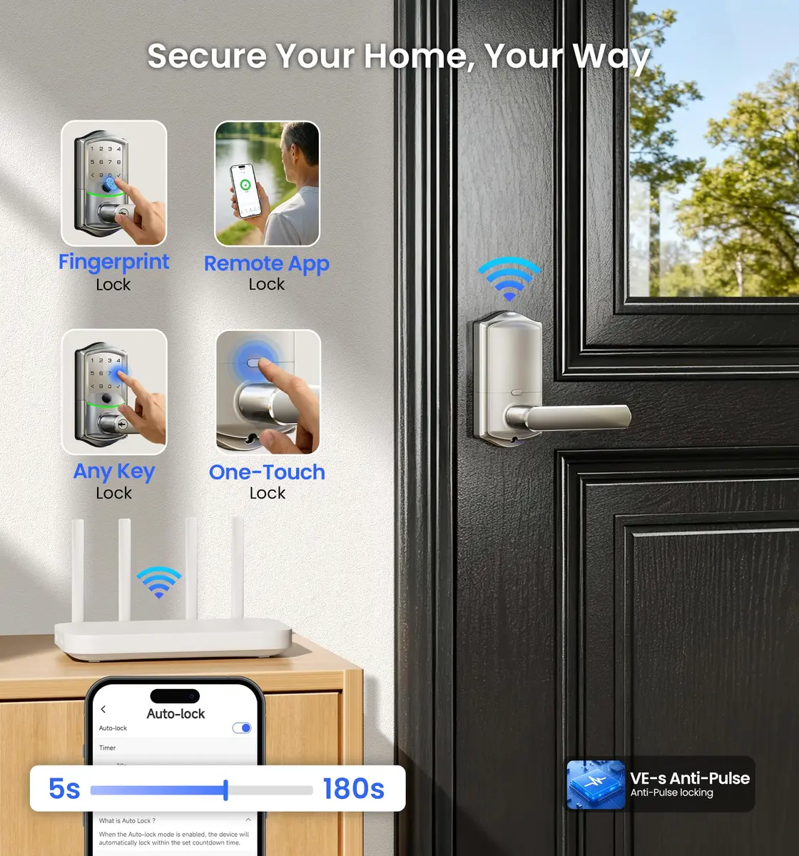 Veise VE029 Wi-Fi Smart Lever Lock with Digital Keypad | All-Weather, App & Voice Control, Satin Nickel - view 6