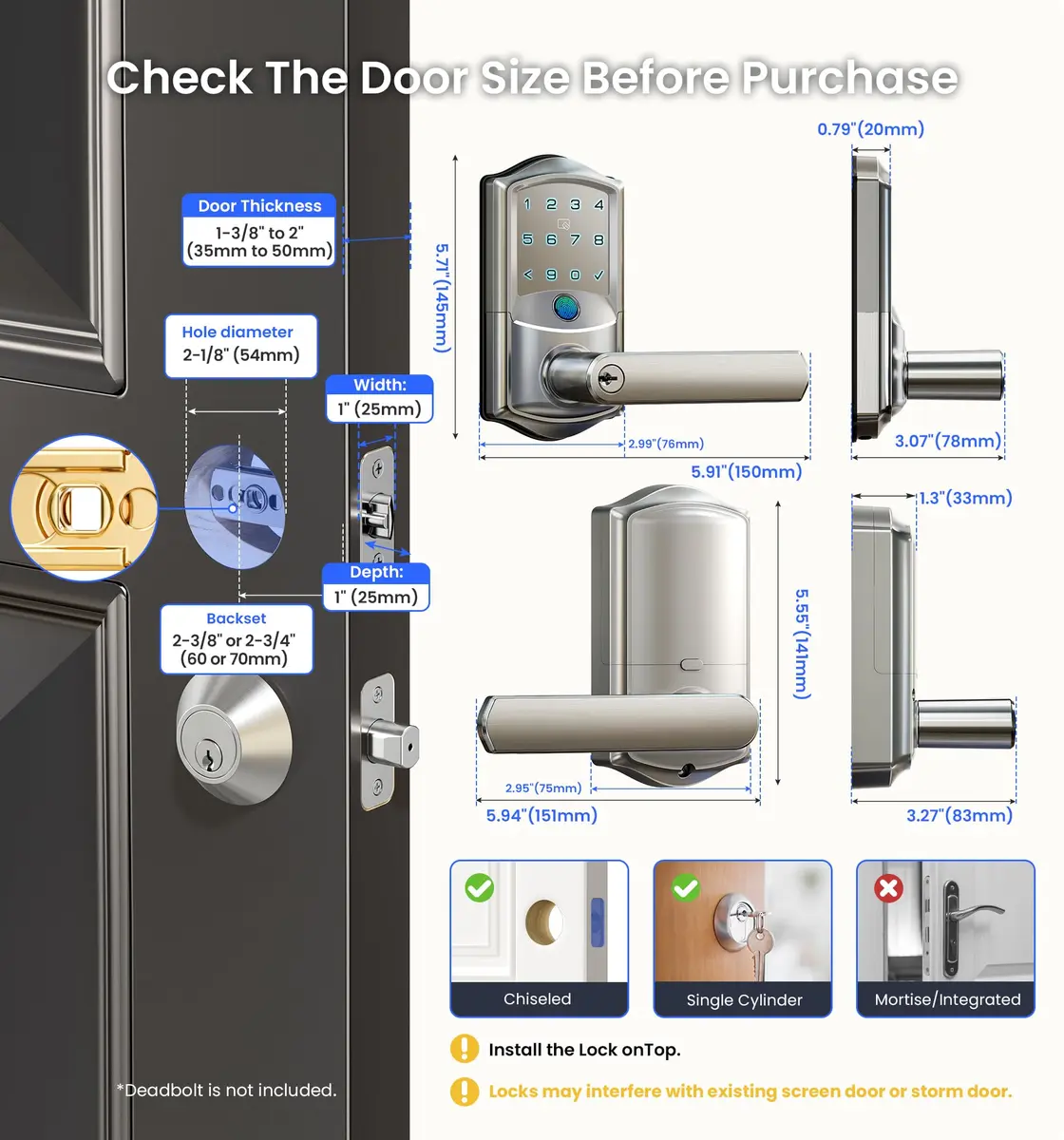 Veise VE029 Wi-Fi Smart Lever Lock with Digital Keypad | All-Weather, App & Voice Control, Satin Nickel - view 7