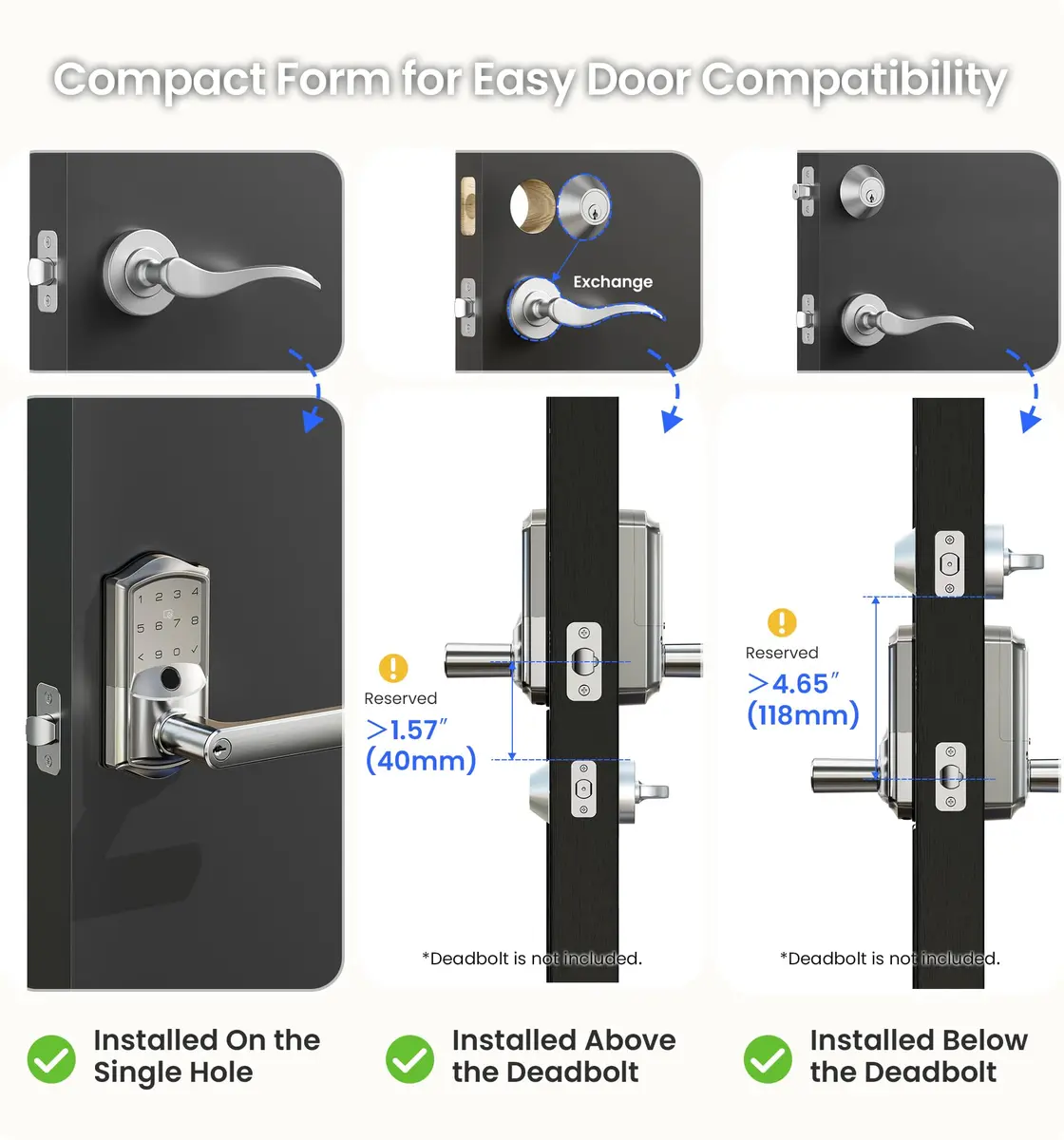 Veise VE029 Wi-Fi Smart Lever Lock with Digital Keypad | All-Weather, App & Voice Control, Satin Nickel - view 8