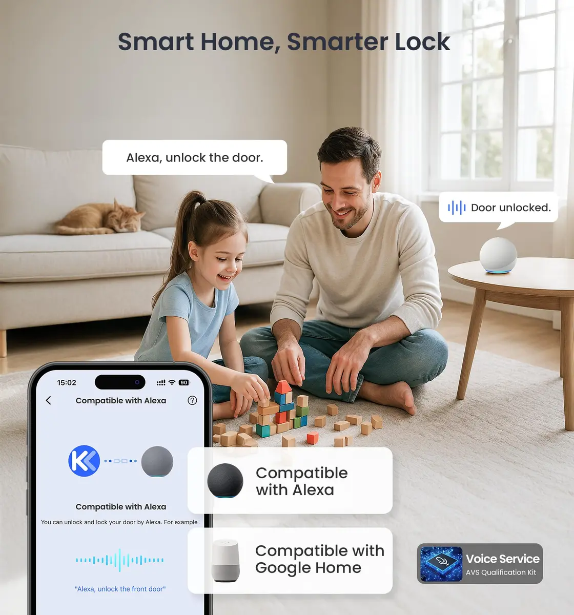 Veise VE029 Wi-Fi Smart Lever Lock with Digital Keypad | All-Weather, App & Voice Control, Satin Nickel - view 4