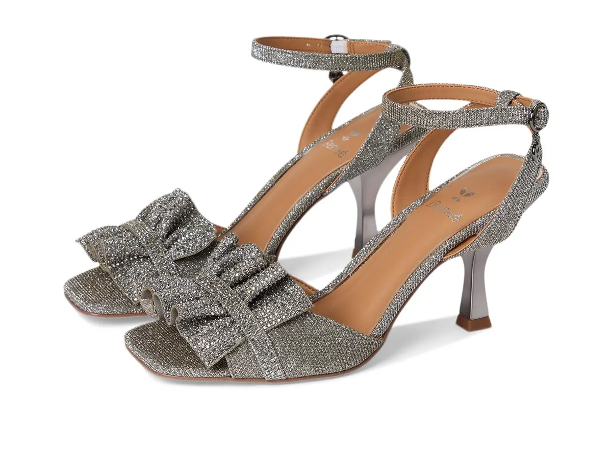 J.Reneé Almita Ankle Strap Sandals Pewter 9.5 Wide | Flare Heels & Rhinestone Detailing - main product image