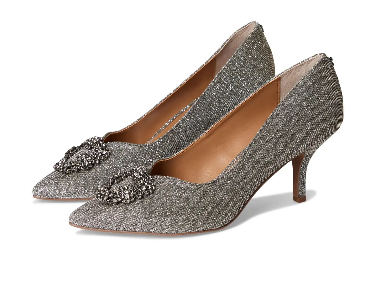 J.Reneé Ezara Pewter 9 Wide | Pointed Toe Pumps with Satin & Brooch Detail (70-120 chars) - main product image