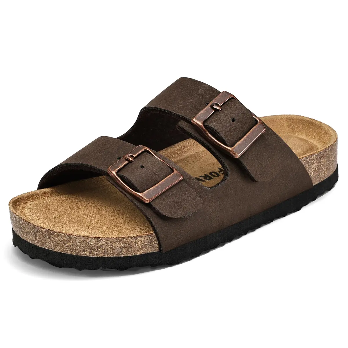 K KomForme Kids Slide Sandals Brown Size 3 Big Kid | Adjustable Double Buckle Comfort - main product image