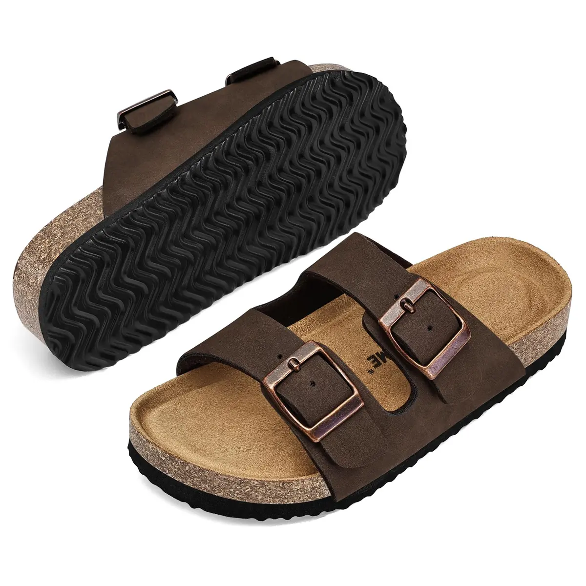 K KomForme Kids Slide Sandals Brown Size 3 Big Kid | Adjustable Double Buckle Comfort - view 6