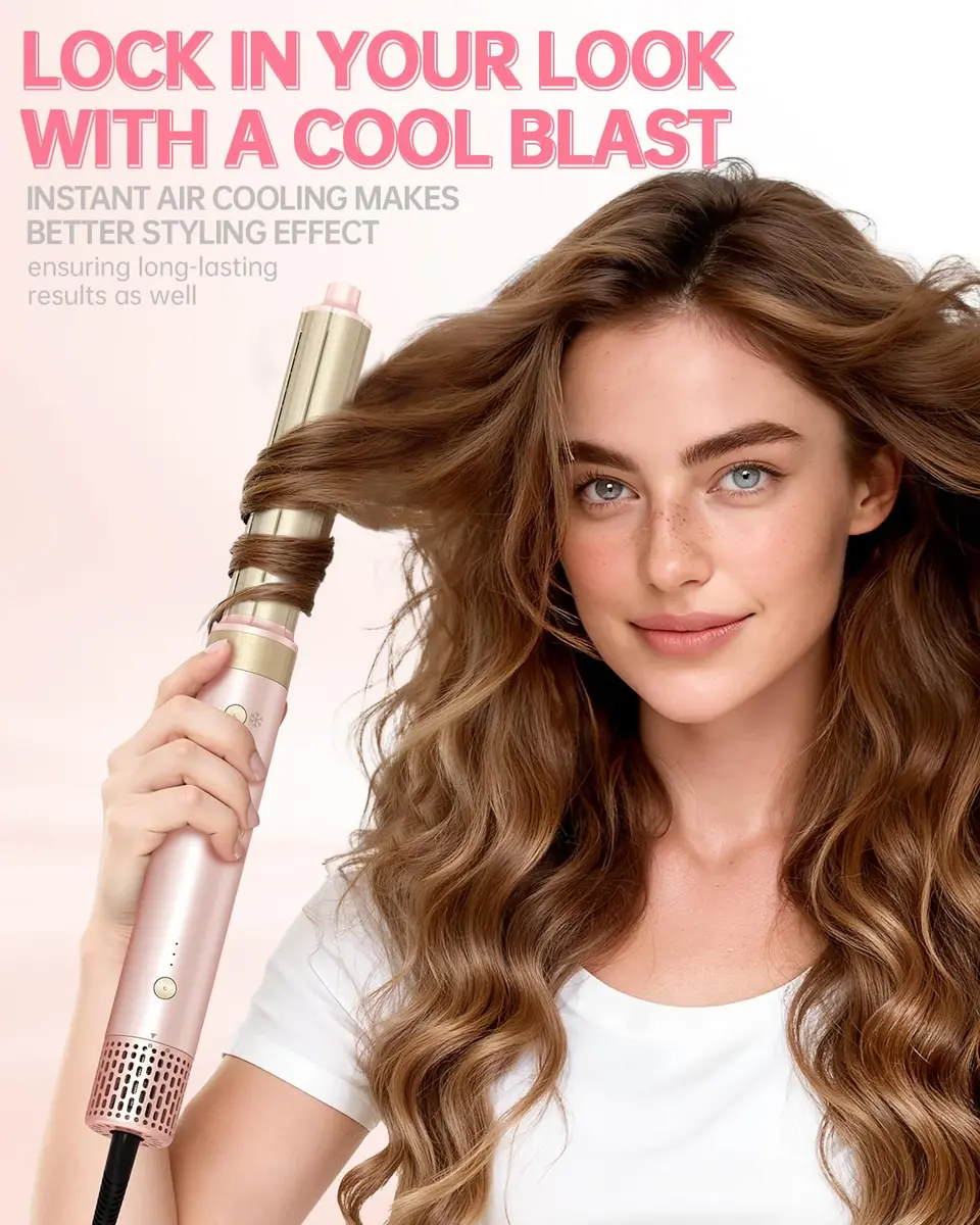 webeauty Hair Dryer Brush 8-in-1 Dual Voltage Hot Air Styler | Fast-Drying Ionic Blow Dryer with Attachments, Frizz-Free, Pink - view 7