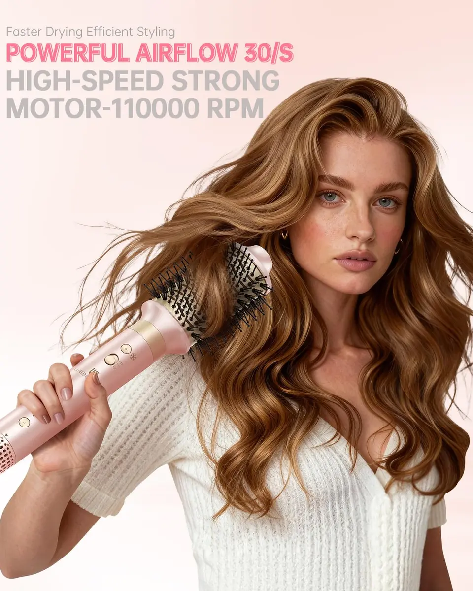 webeauty Hair Dryer Brush 8-in-1 Dual Voltage Hot Air Styler | Fast-Drying Ionic Blow Dryer with Attachments, Frizz-Free, Pink - view 4