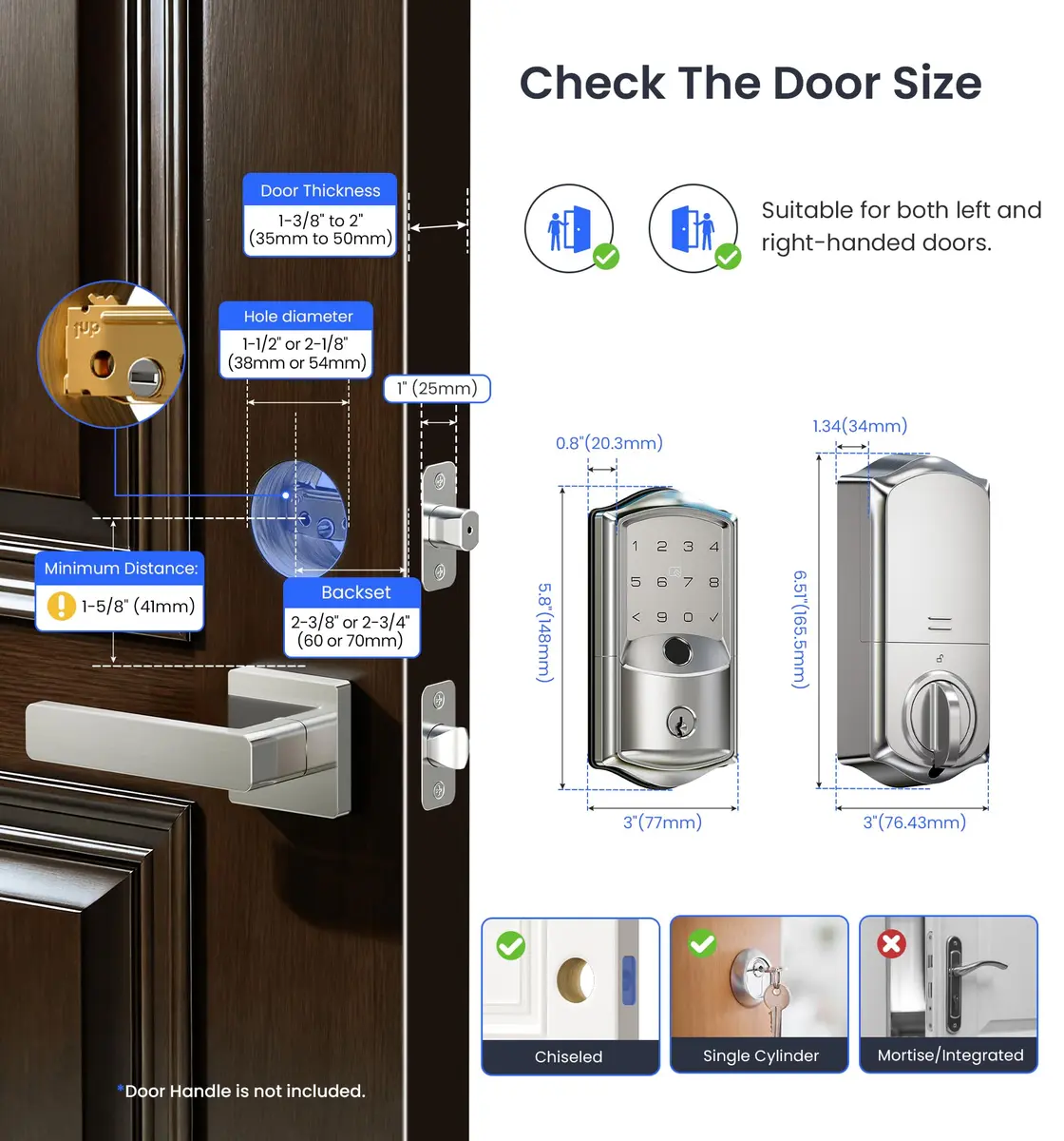 Veise VE027 WiFi Smart Lock Fingerprint Deadbolt Satin Nickel | Keyless Entry with App Control - view 6
