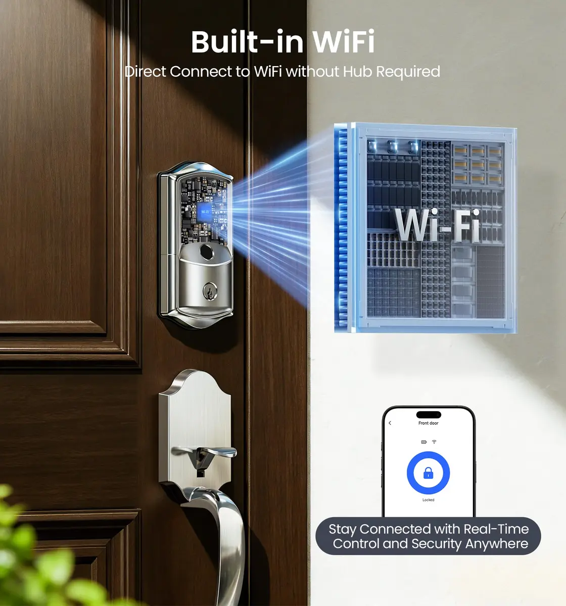 Veise VE027 WiFi Smart Lock Fingerprint Deadbolt Satin Nickel | Keyless Entry with App Control - view 2