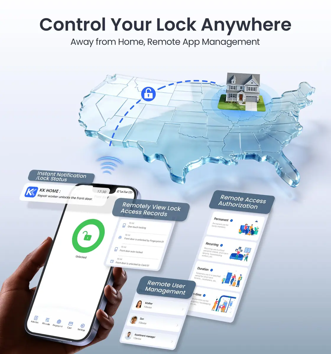 Veise VE027 WiFi Smart Lock Fingerprint Deadbolt Satin Nickel | Keyless Entry with App Control - view 4