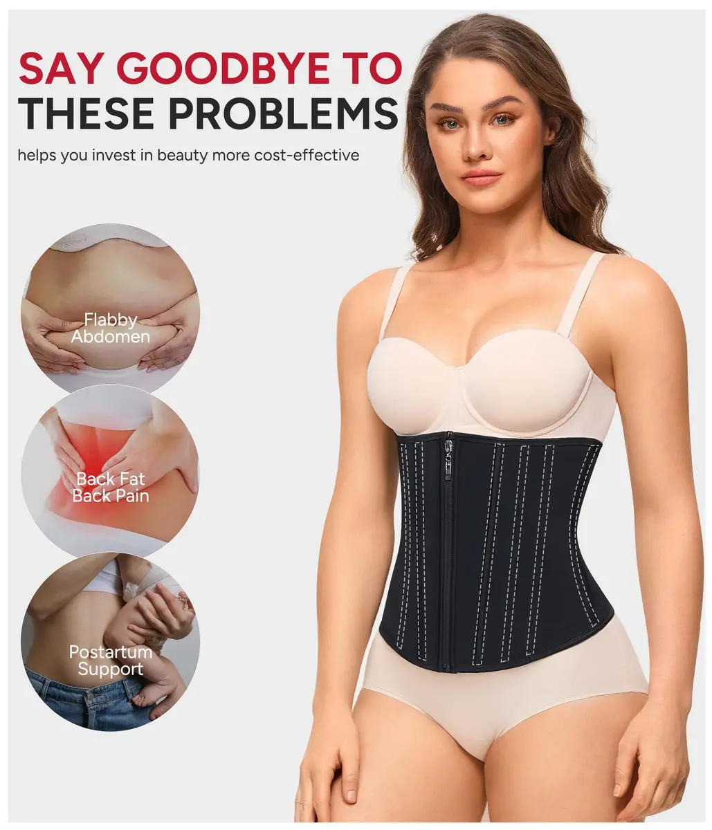 Nebility Women's Waist Trainer Zipper Corset Shapewear with 11 Steel Bones | Black, Large (US Size) - view 5