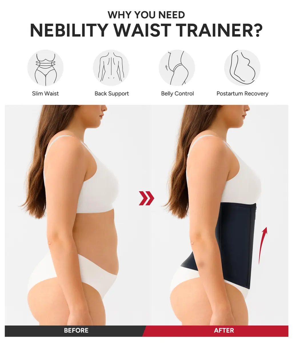 Nebility Women's Waist Trainer Zipper Corset Shapewear with 11 Steel Bones | Black, Large (US Size) - view 6