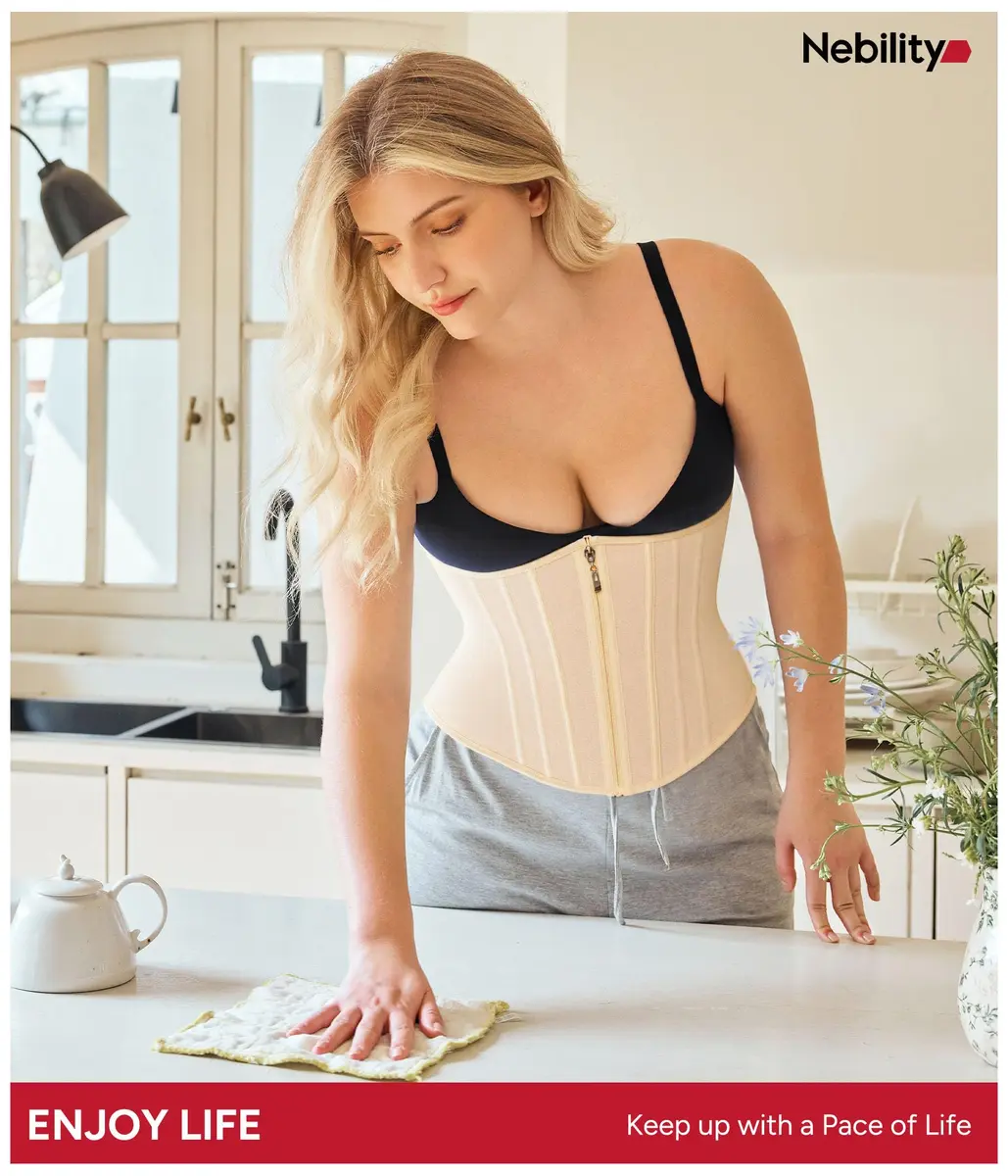 Nebility Women's Waist Trainer Zipper Corset Shapewear Beige XL | Tummy Control & Back Support - view 5