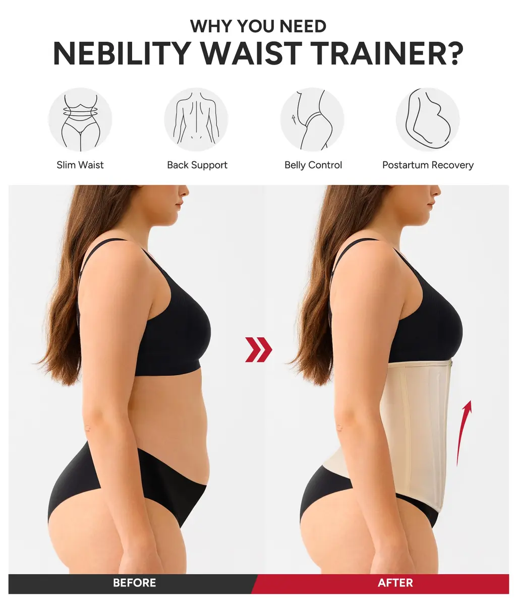 Nebility Women's Waist Trainer Zipper Corset Shapewear Beige XL | Tummy Control & Back Support - view 7