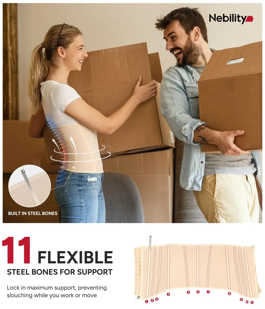Nebility Zipper Corset Waist Trainer for Women with 11 Steel Bones, Medium Beige | Tummy Control Body Shaper for Hourglass Figure - view 4