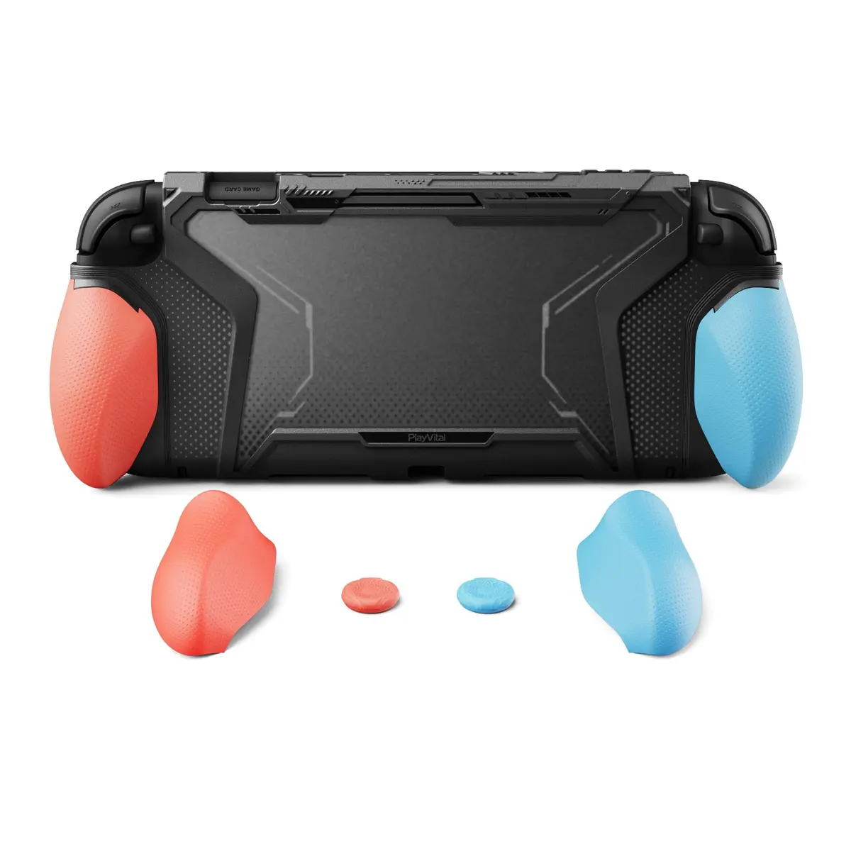playvital Beyond-Grip Dockable Case for Nintendo Switch 2 (Blue & Orange) with Interchangeable Grips & Thumbstick Caps | 12cm (4.7in) x 8.7cm (3.4in) x 1.8cm (0.7in) - main product image