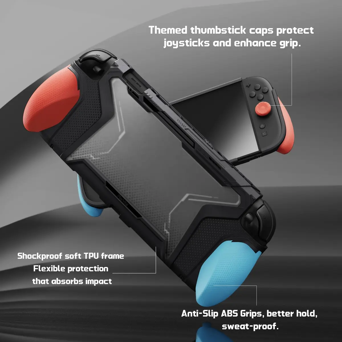 playvital Beyond-Grip Dockable Case for Nintendo Switch 2 (Blue & Orange) with Interchangeable Grips & Thumbstick Caps | 12cm (4.7in) x 8.7cm (3.4in) x 1.8cm (0.7in) - view 6