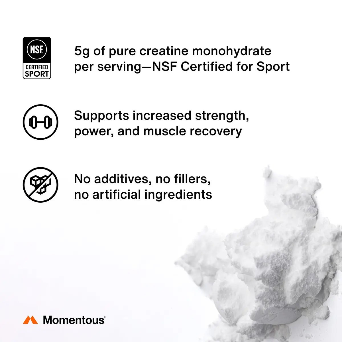 Momentous Creatine Monohydrate Powder Unflavored 150 g (5.29 oz) | NSF Certified for Sport - view 2