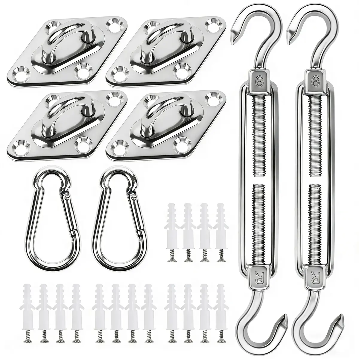 YOFIT 40 Pcs Shade Sail Hardware Kit 15.2 cm (6 Inch) | Heavy Duty 304 Stainless Steel for Patio & Garden - main product image