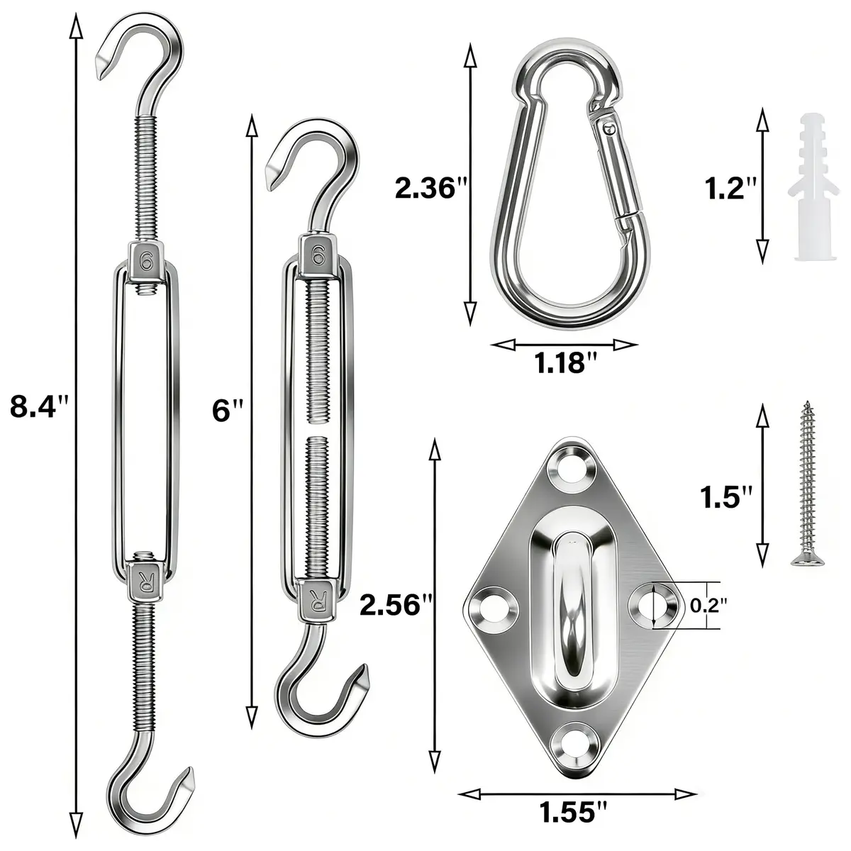 YOFIT 40 Pcs Shade Sail Hardware Kit 15.2 cm (6 Inch) | Heavy Duty 304 Stainless Steel for Patio & Garden - view 2