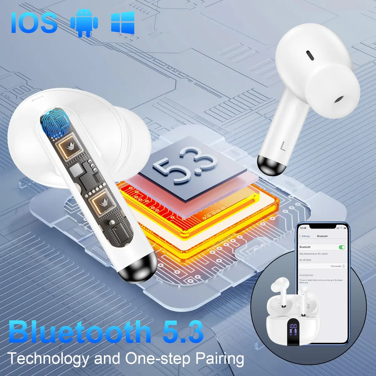 VIFIGEN Wireless Earbuds with Charging Case | IPX7 Waterproof, Bluetooth 5.3, 60H Playtime - view 2