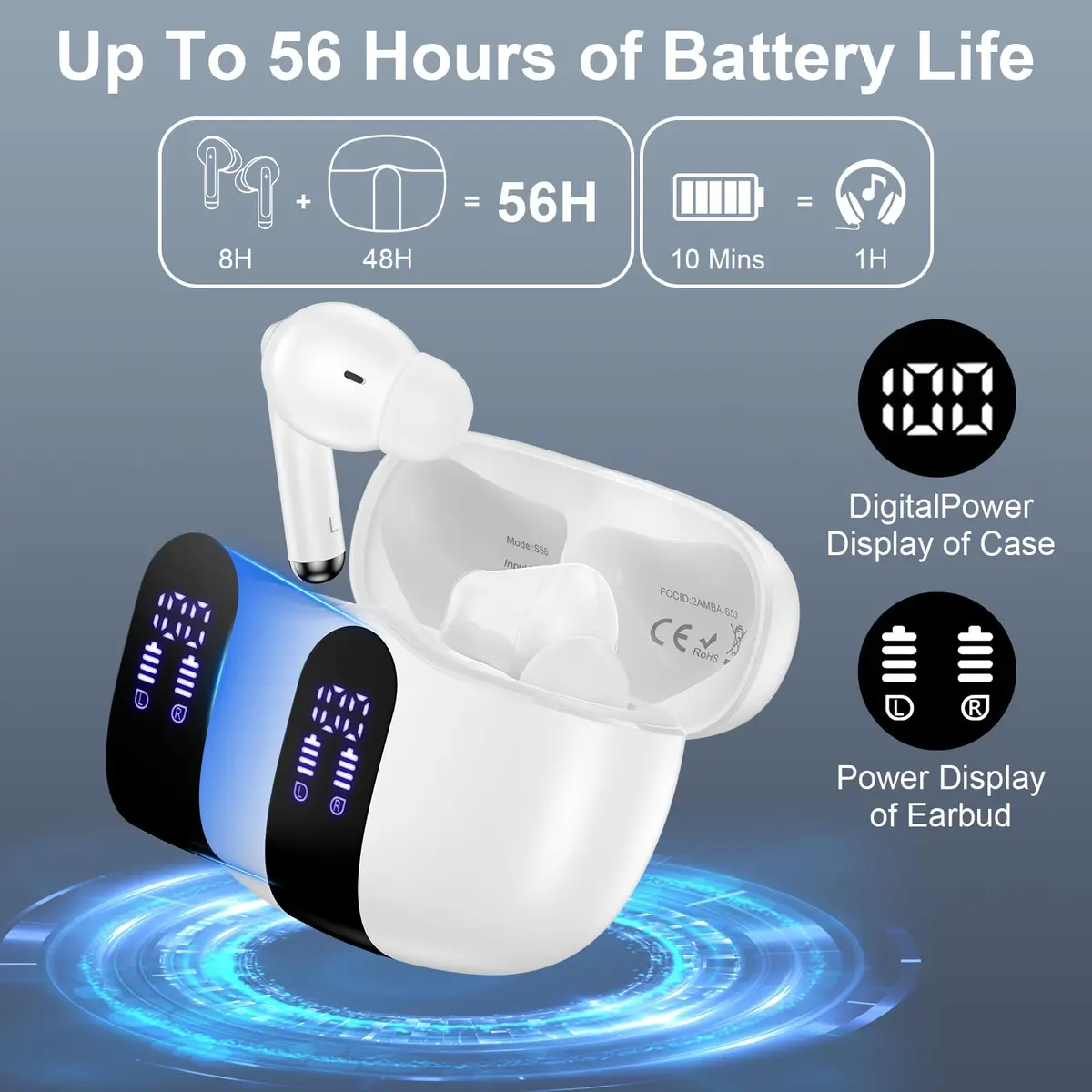 VIFIGEN Wireless Earbuds with Charging Case | IPX7 Waterproof, Bluetooth 5.3, 60H Playtime - view 3