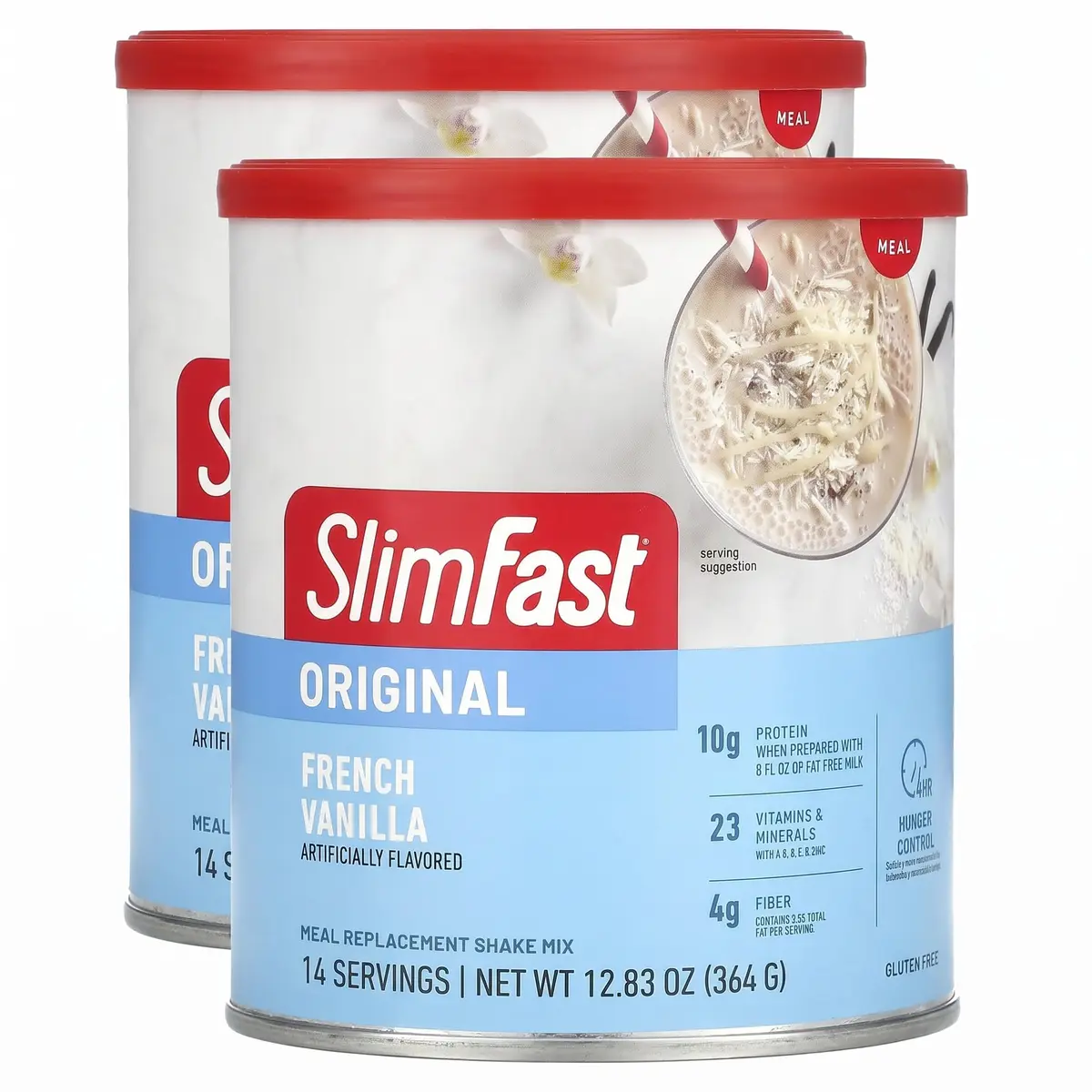 SlimFast Meal Replacement Powder, French Vanilla | 10g Protein, 14 Servings, Gluten-Free (12.83 oz Pack of 2) - main product image