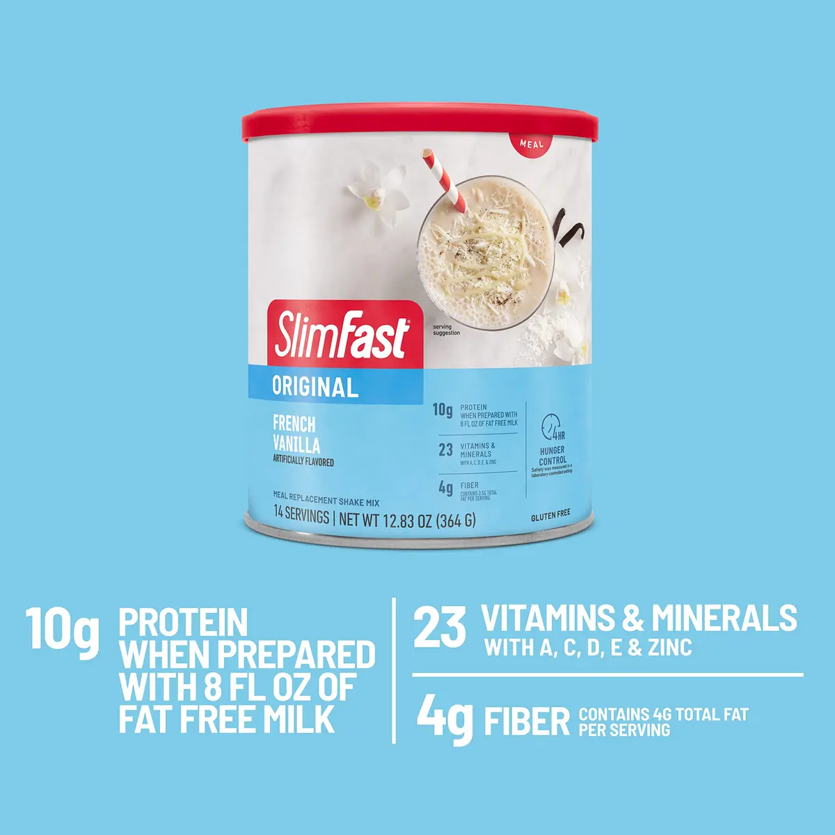 SlimFast Meal Replacement Powder, French Vanilla | 10g Protein, 14 Servings, Gluten-Free (12.83 oz Pack of 2) - view 5