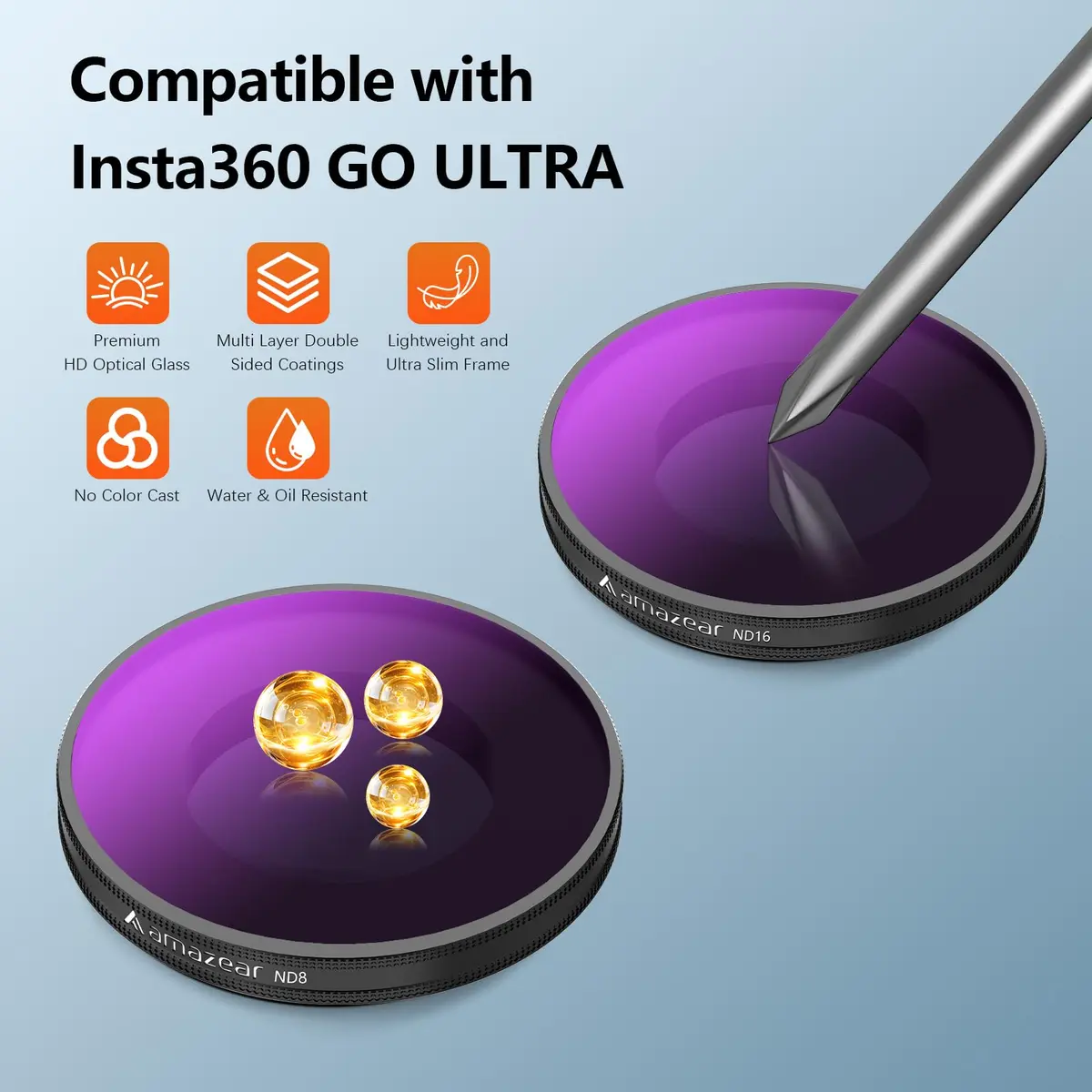 AMAZEAR ND & CPL Lens Filters Set for Insta360 Go Ultra | Optical Glass, Water-Resistant, Easy to Use - view 4