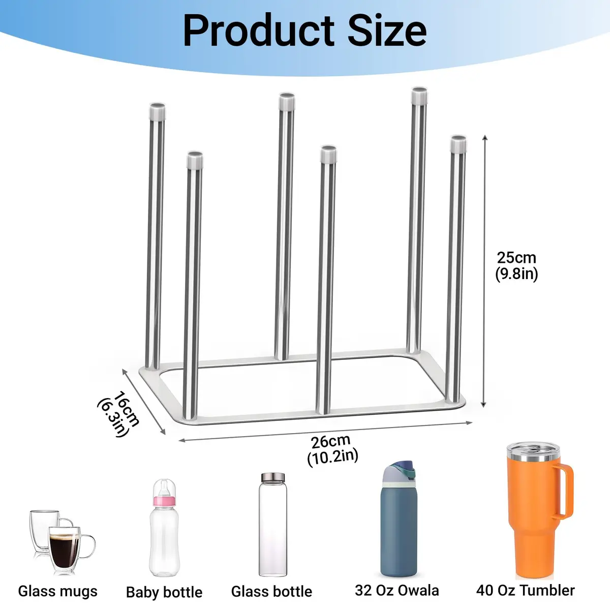 ZHMY Water Bottle Drying Rack, Stainless Steel, Space Saving Countertop Drying Rack for Bottles & Glassware - view 4